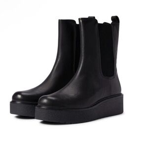 VINCE Brinton Leather Black Platform Flatform Boots